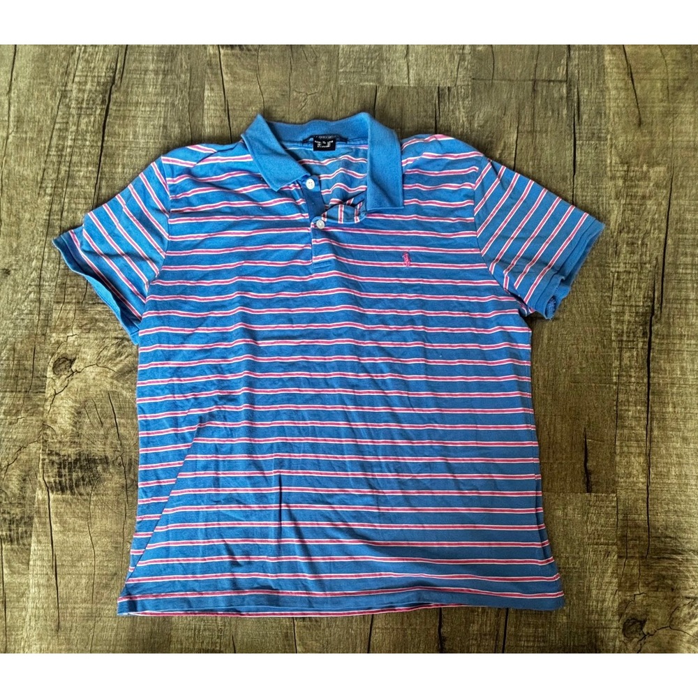Ralph Lauren Sport Kids XL Blue Pink Striped Short Sleeve Polo Shirt Pony Logo